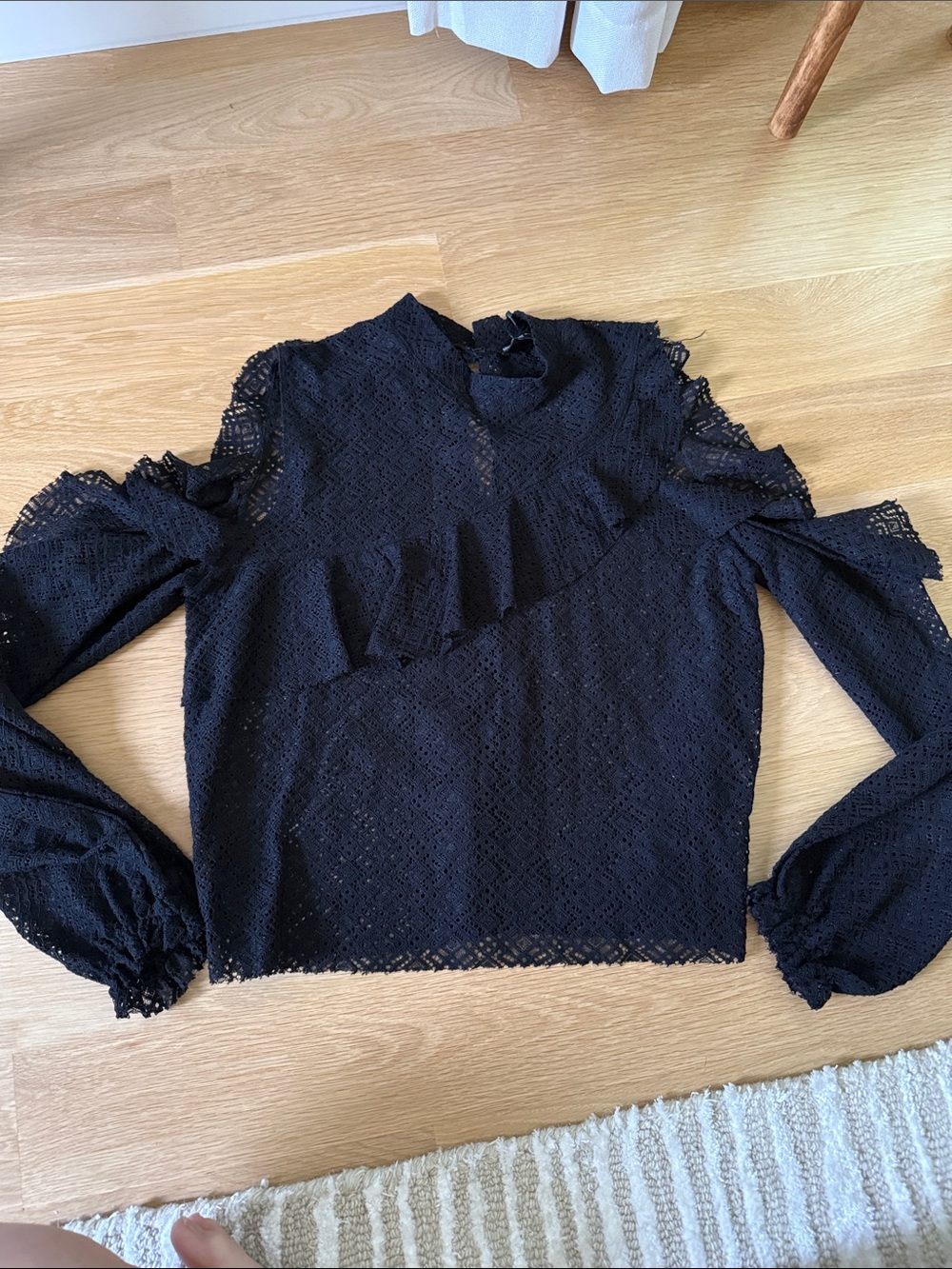 Zara Black Lace Long Sleeve Ruffle Blouse